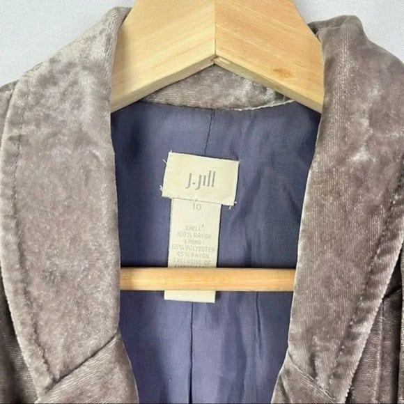 J. Jill Vintage Y2K Brown Crushed Velvet Floral Embroidered Blazer 10 - Picture 6 of 6